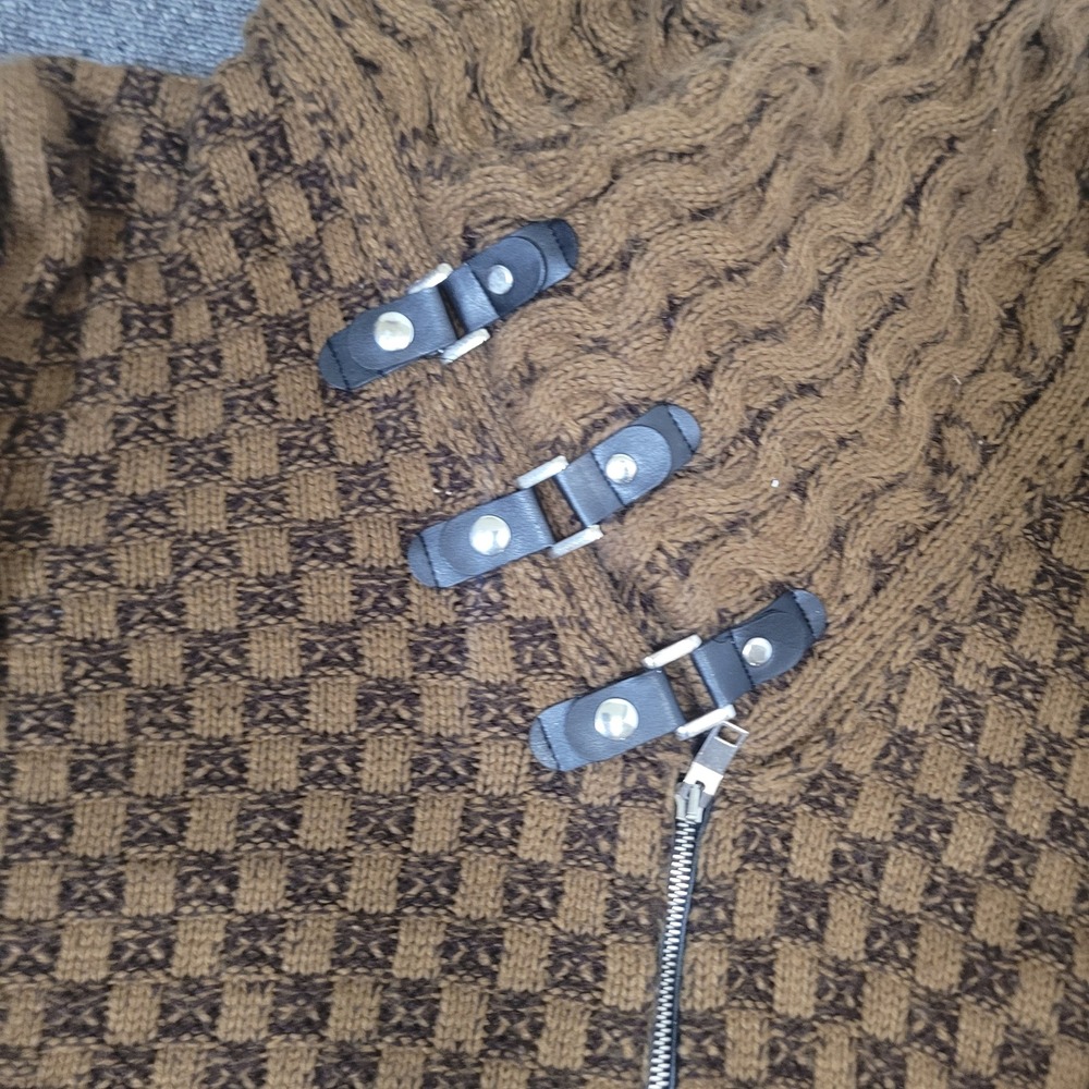 Vercini Size XL Full Zip Buckle Cardigan Mens Brown Cable Knit Sweater - Picture 2 of 10